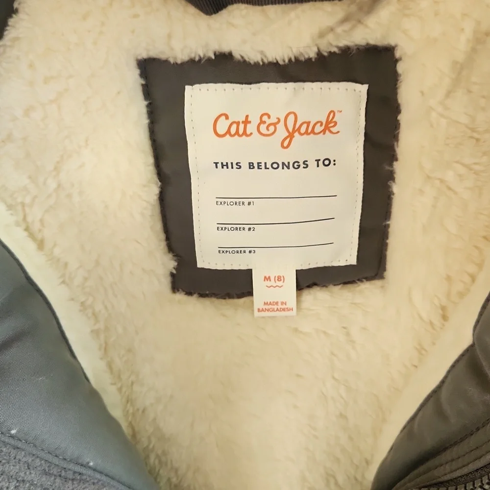 Kids Gray Winter Jacket with Faux Fur Hood